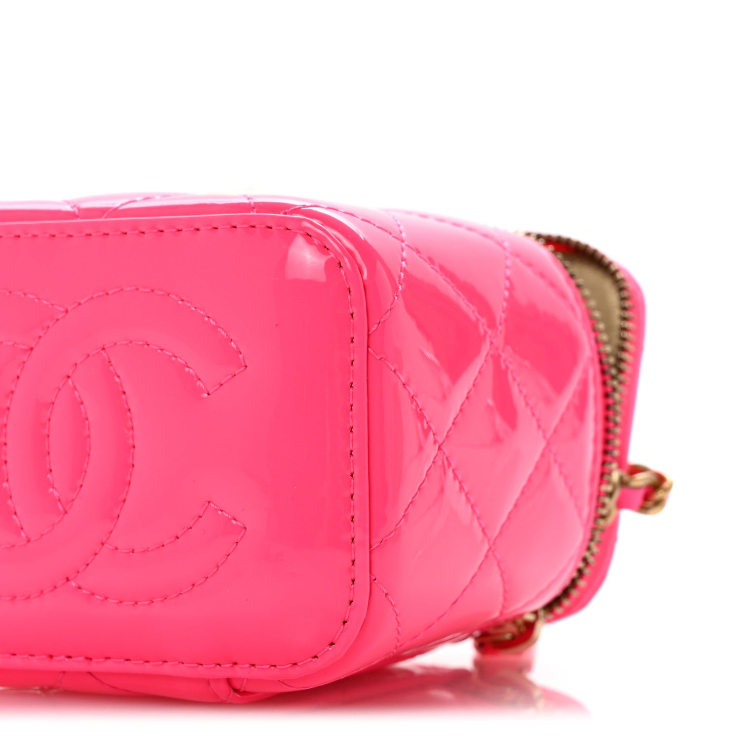 Chanel Patent Quilted Pearl Crush Mini Vanity Case With Chain Neon Pink 10 of 11