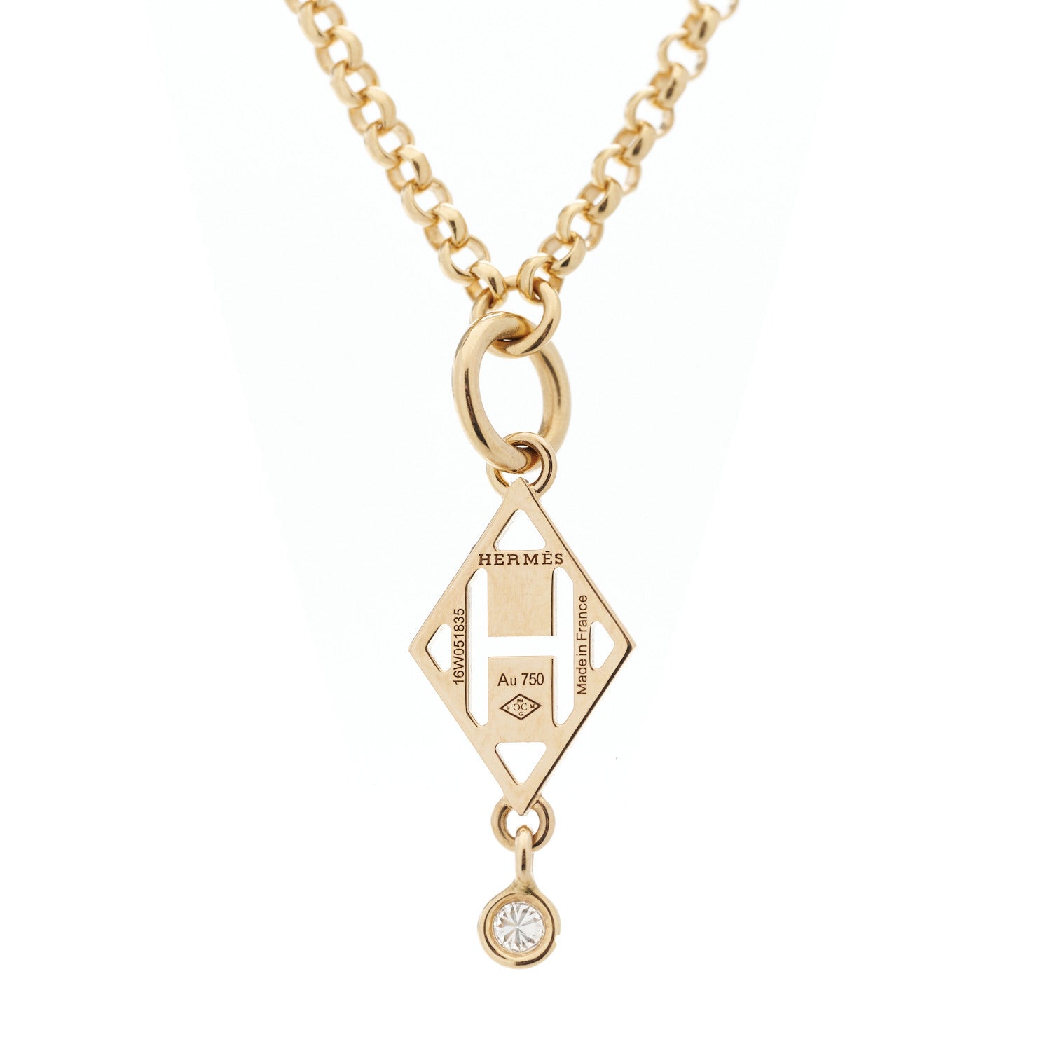 Hermes 18K Rose Gold Diamond Gambade Pendant Necklace 5 of 5