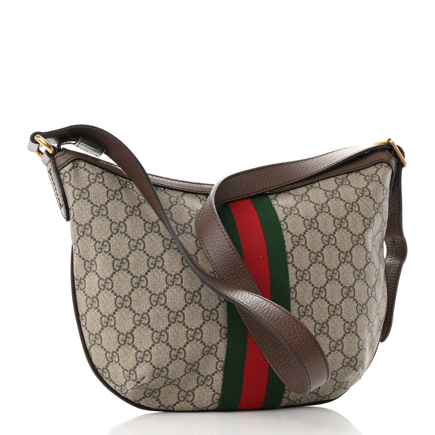 GG Supreme Monogram Web Small Ophidia Half Moon Hobo Brown