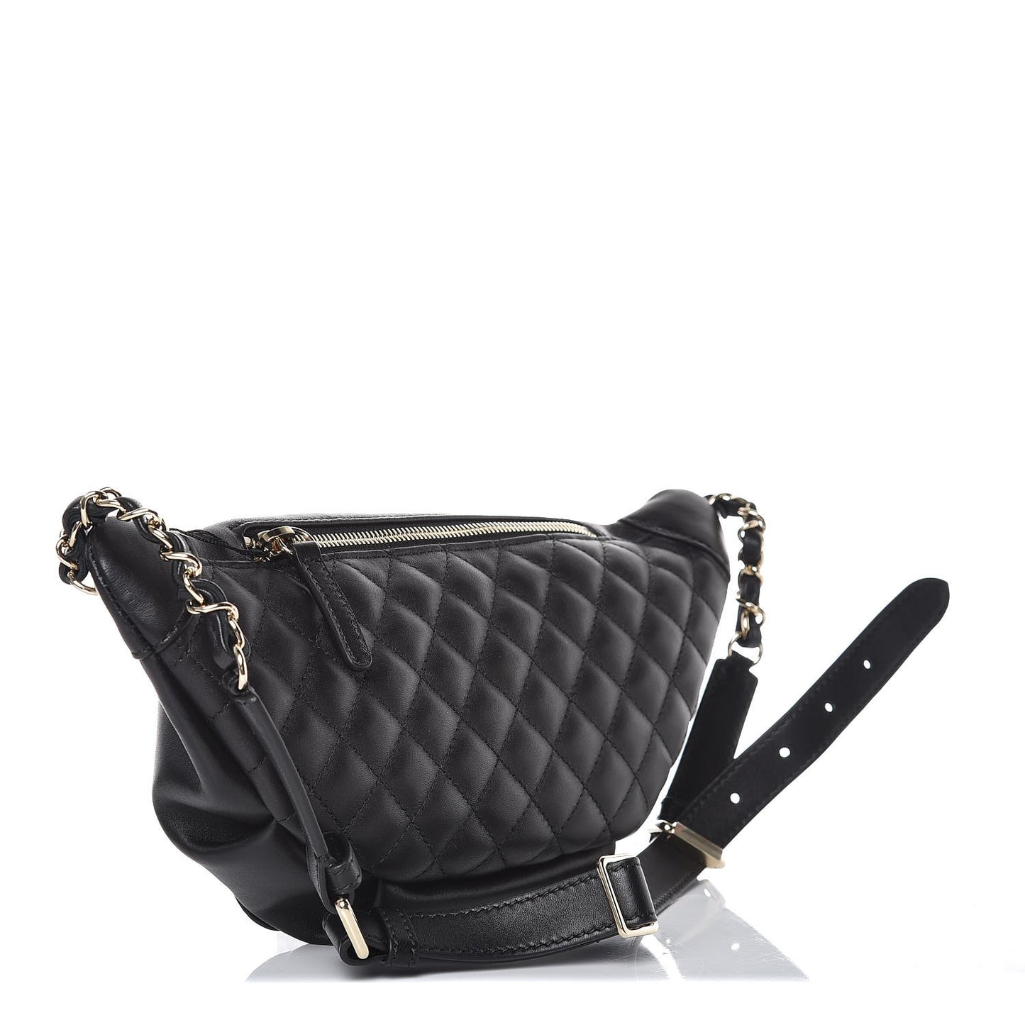 Lambskin Quilted Waist Bag Fanny Pack Black