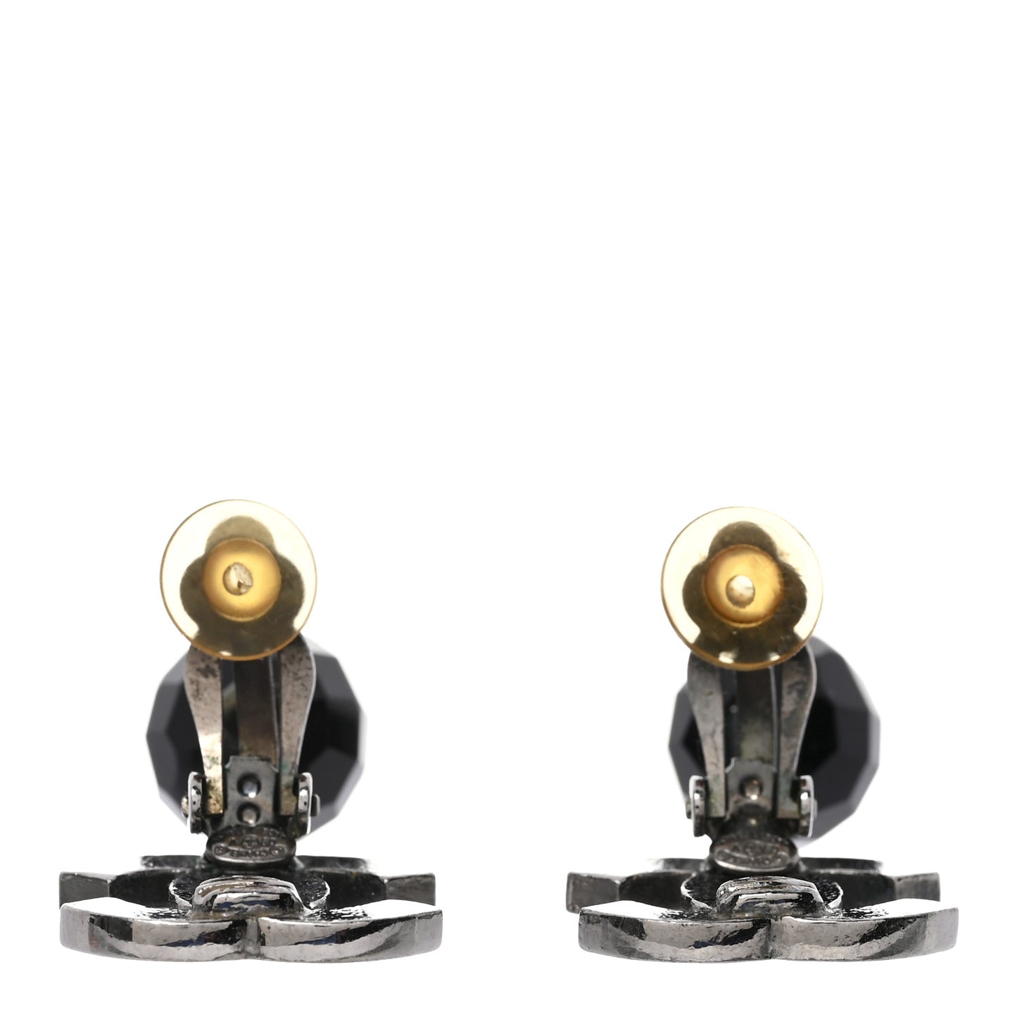 Ruthenium CC Bead Drop Clip On Earrings Black