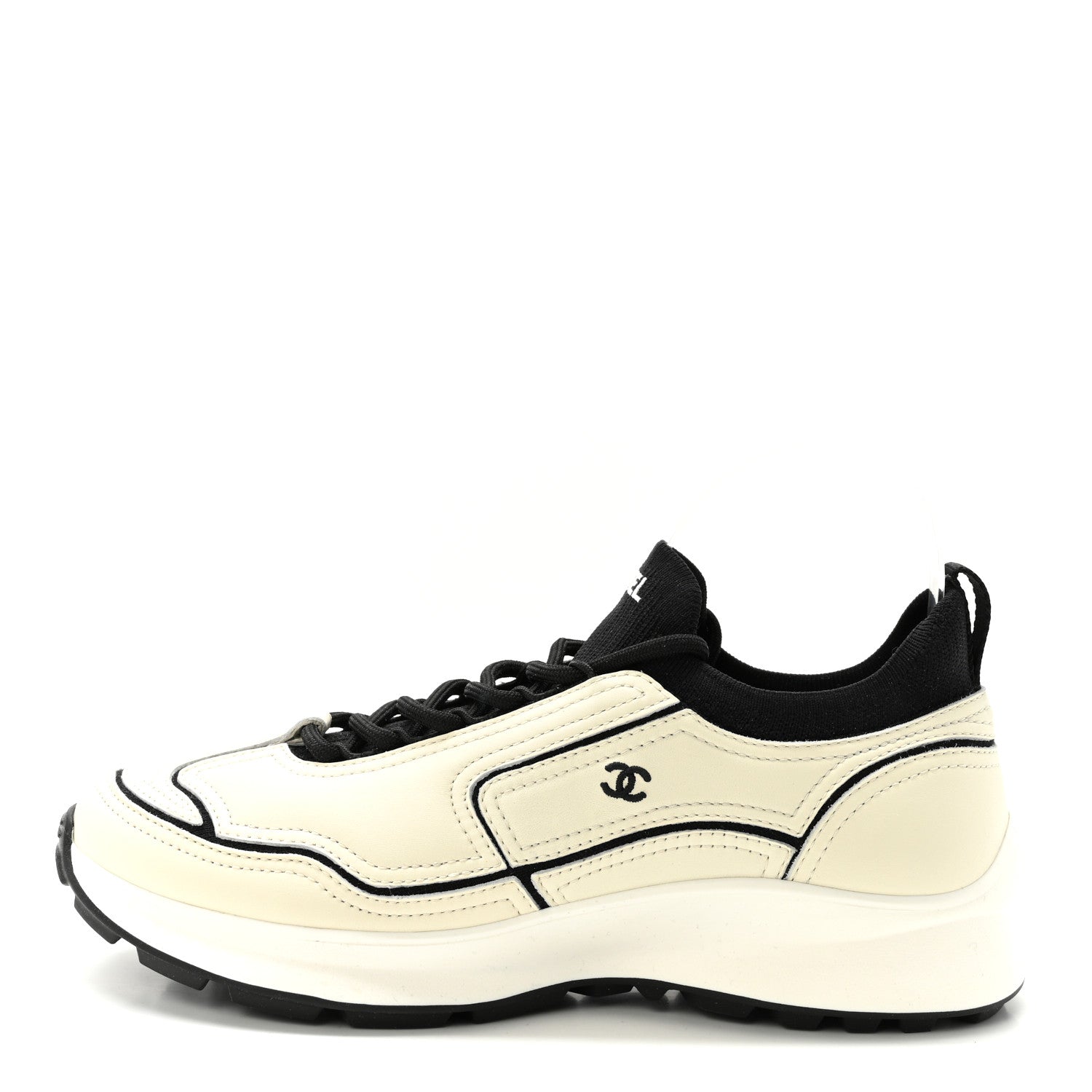 Chanel Calfskin Mixed Fibers CC Sneakers 39.5 Ivory Black 1 of 10