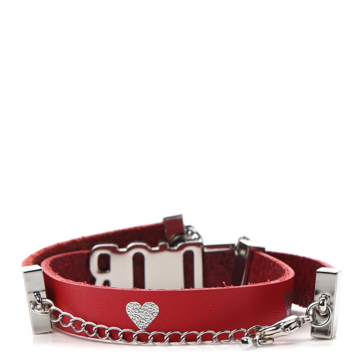 Calfskin Dior Heart Double Bracelet Red