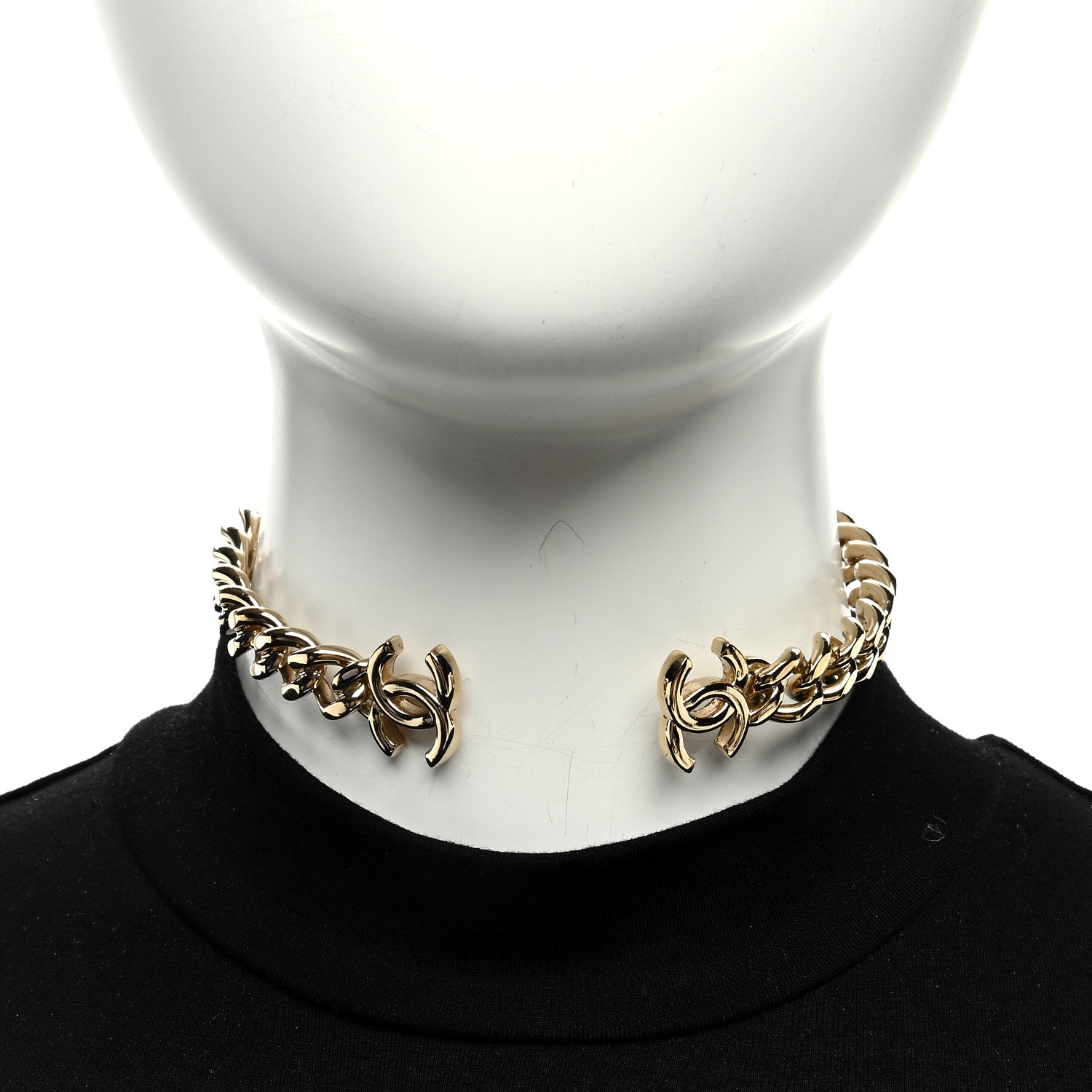 Chanel Metal CC Chain Link Choker Necklace M Gold 3 of 5