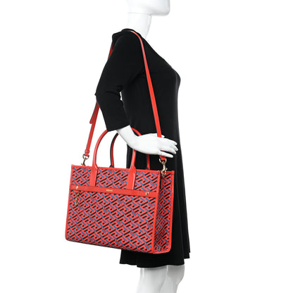 Versace Coated Canvas Calfskin La Greca Signature Tote Bag Blue Red 2 of 9