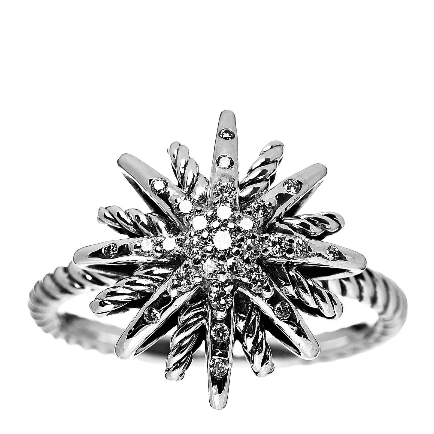 Sterling Silver Diamond 16mm Starburst Ring 54 7