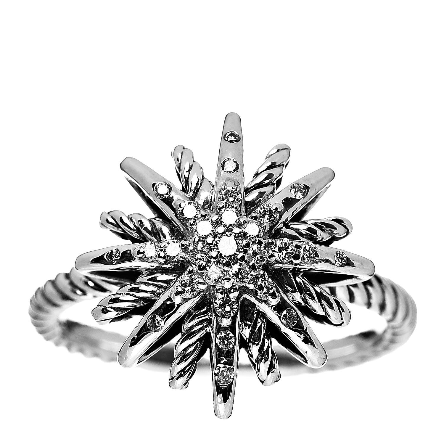 David Yurman Sterling Silver Diamond 16mm Starburst Ring 54 7 1 of 5