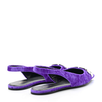Balenciaga Crushed Velvet Crystal BB Knife Pointy Toe Slingback Flats 36 Purple 4 of 10