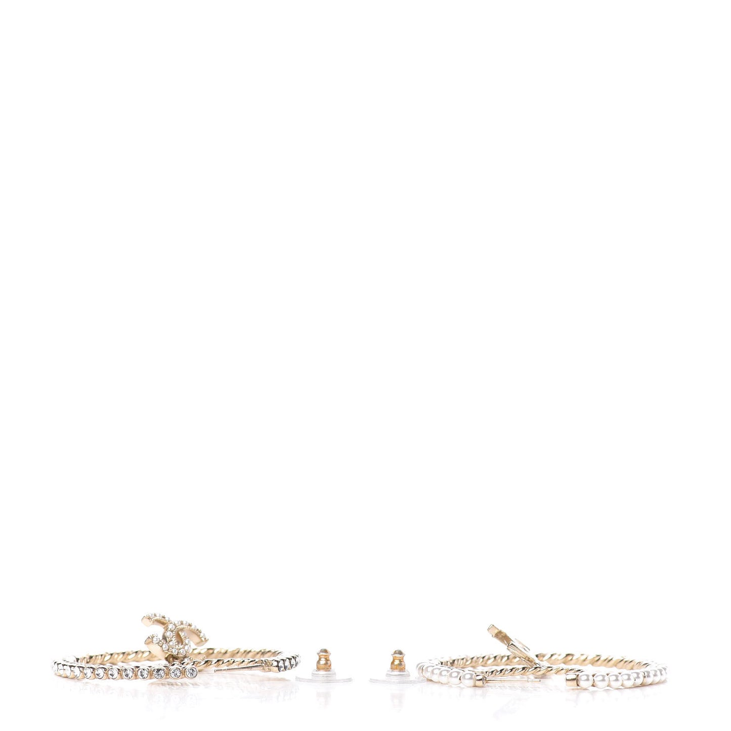 Crystal Pearl CC Drop Hoop Earrings Gold Pearly White