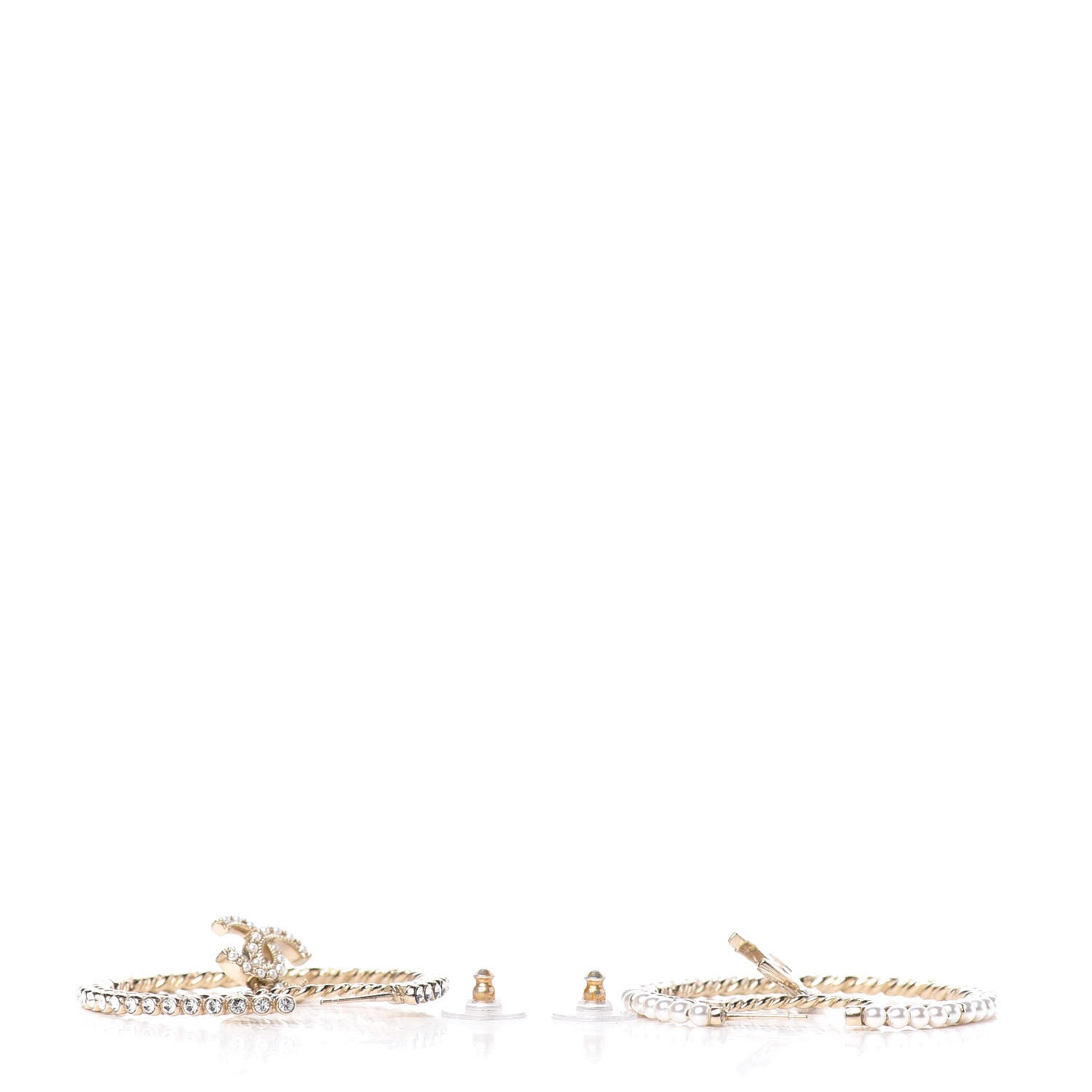 Chanel Crystal Pearl CC Drop Hoop Earrings Gold Pearly White 3 of 5