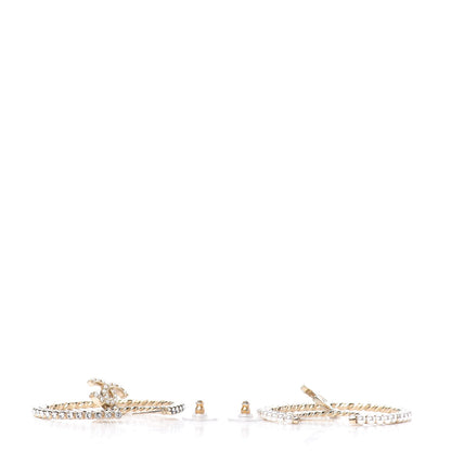 Chanel Crystal Pearl CC Drop Hoop Earrings Gold Pearly White 3 of 5