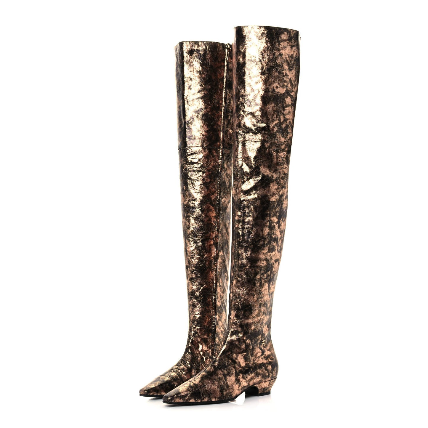 Metallic Lambskin Over the Knee Boots 39.5 Gold Black