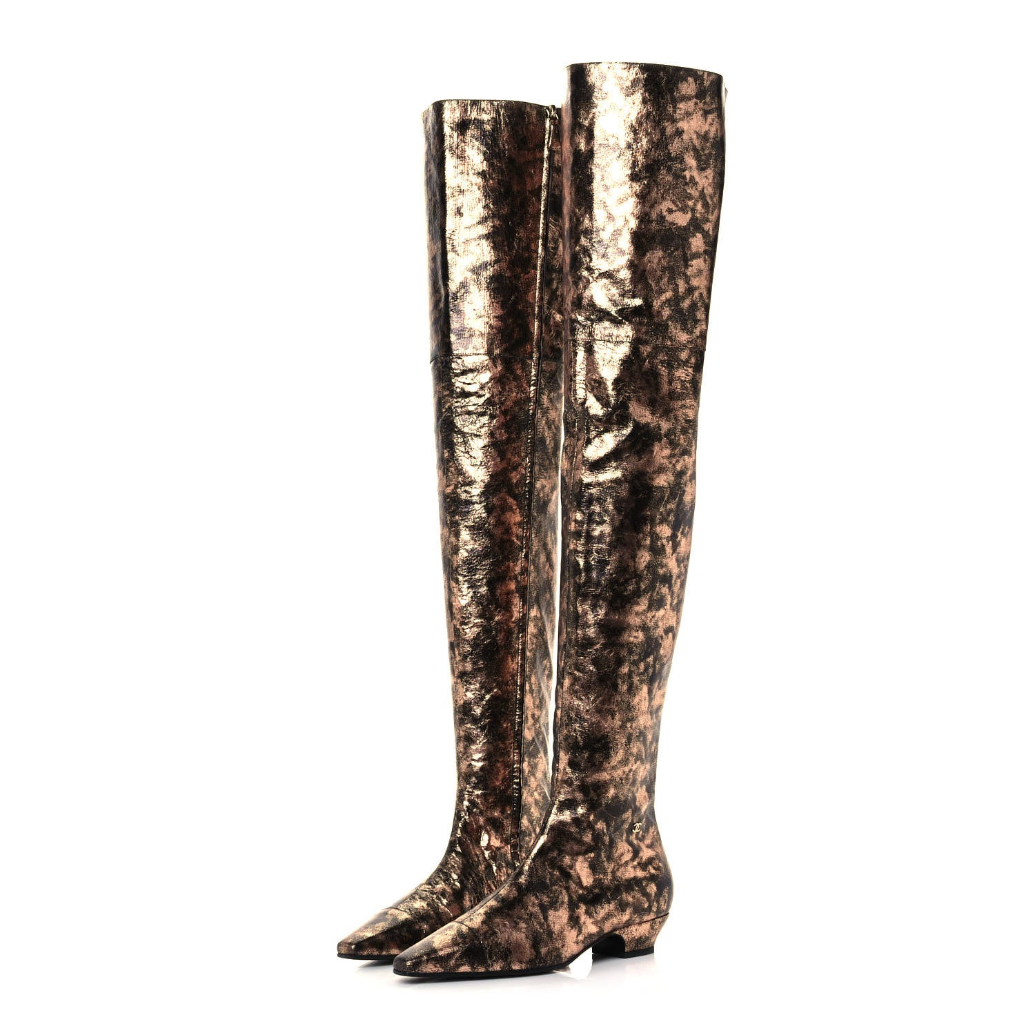 Chanel Metallic Lambskin Over the Knee Boots 39.5 Gold Black 3 of 7