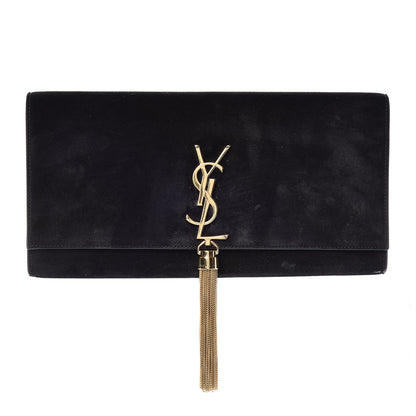 Saint Laurent Velvet Classic Monogram Cassandre Tassel Clutch Black 1 of 17