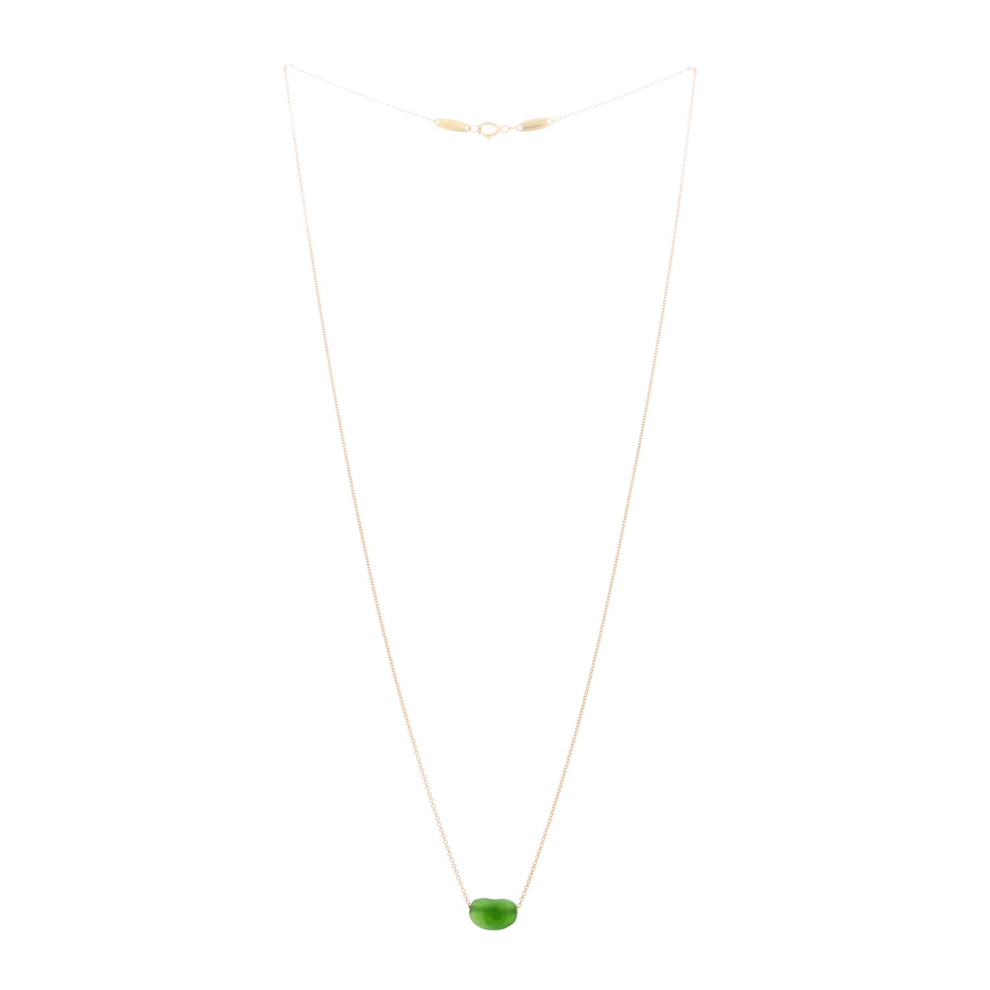 18K Yellow Gold Green Jade 9mm Elsa Peretti Bean Pendant Necklace