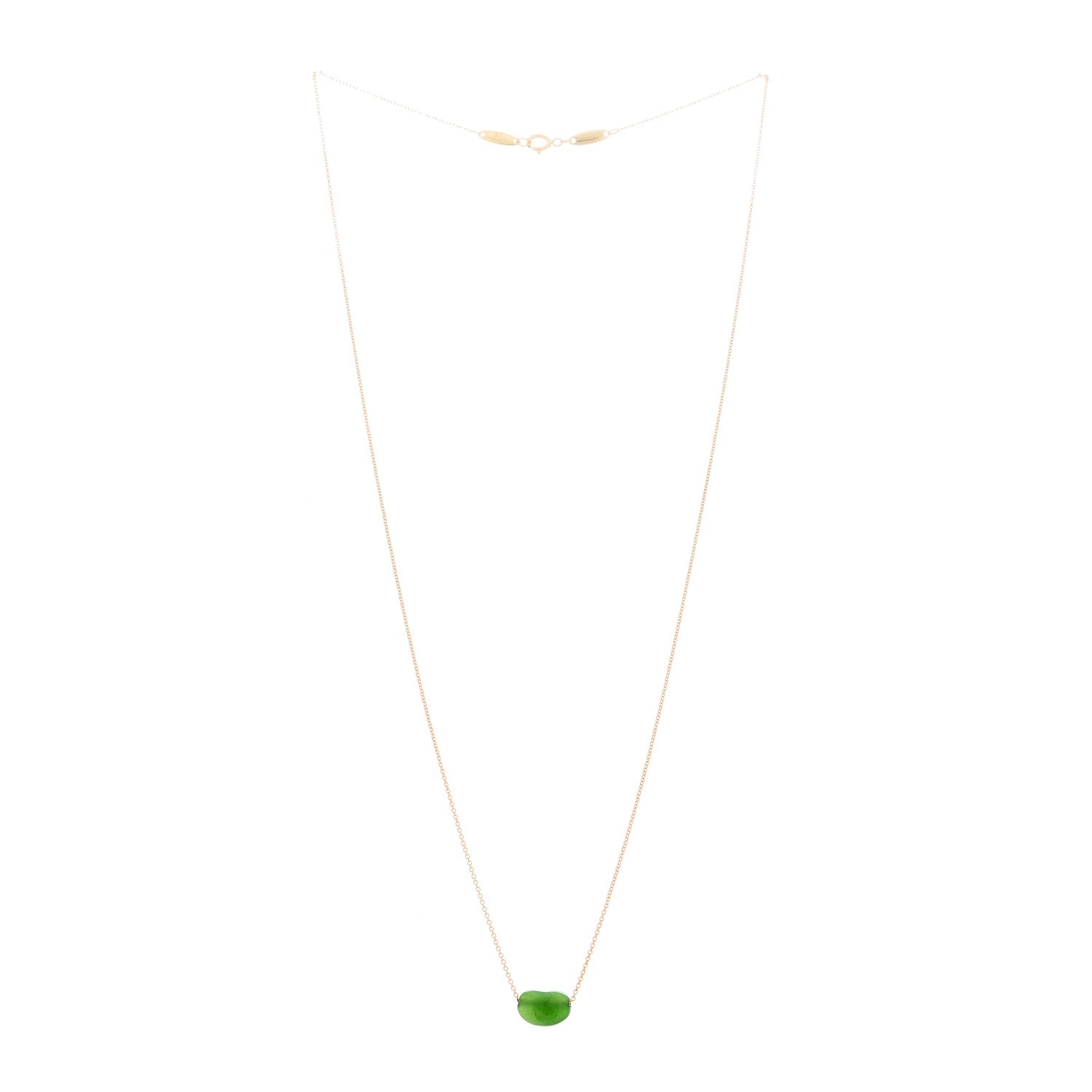 Tiffany 18K Yellow Gold Green Jade 9mm Elsa Peretti Bean Pendant Necklace 3 of 6