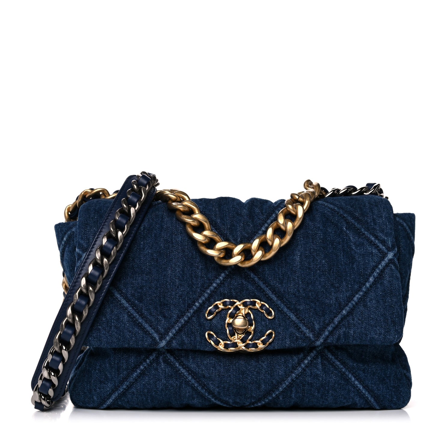 Denim Quilted Medium Chanel 19 Flap Blue