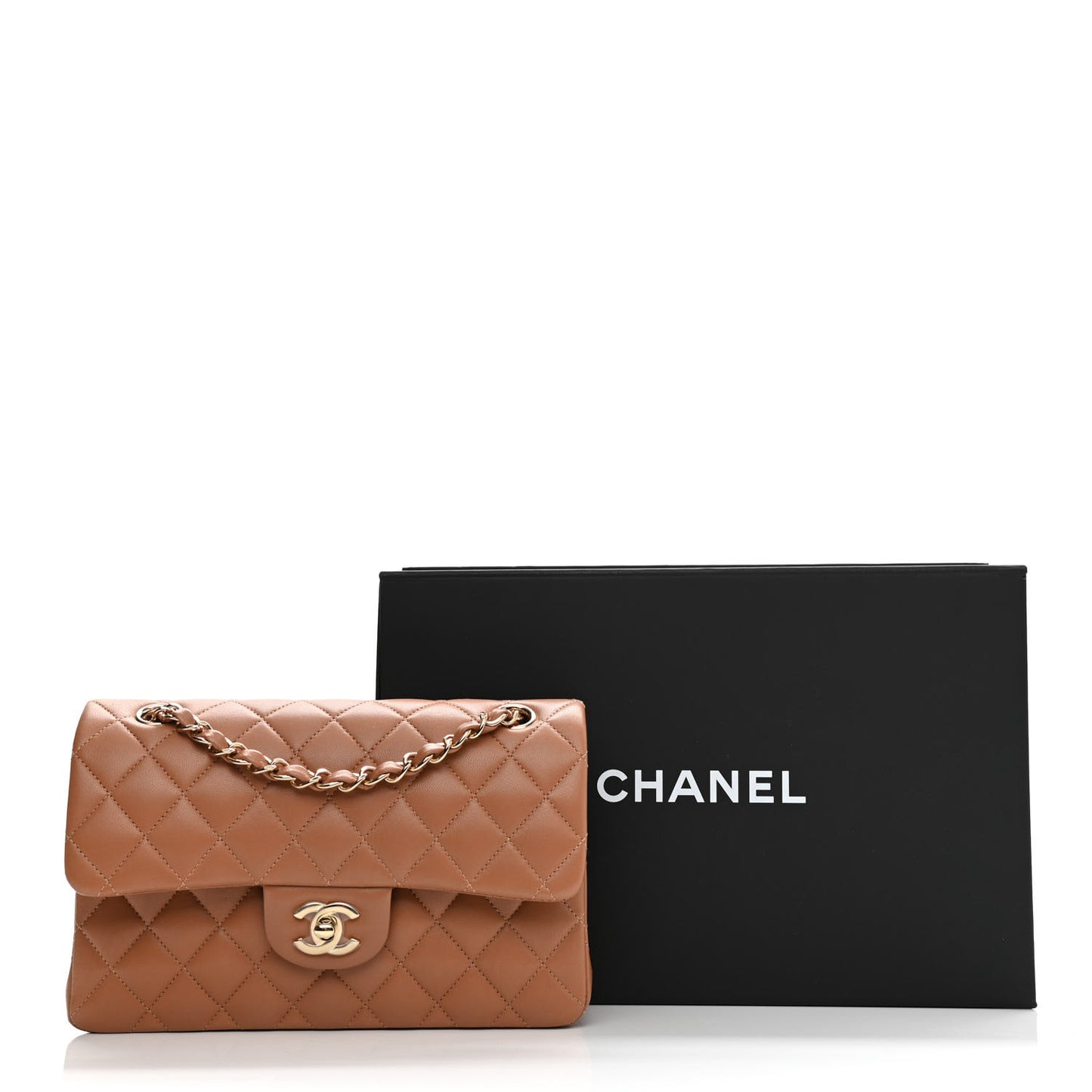 Lambskin Quilted Small Double Flap Brown