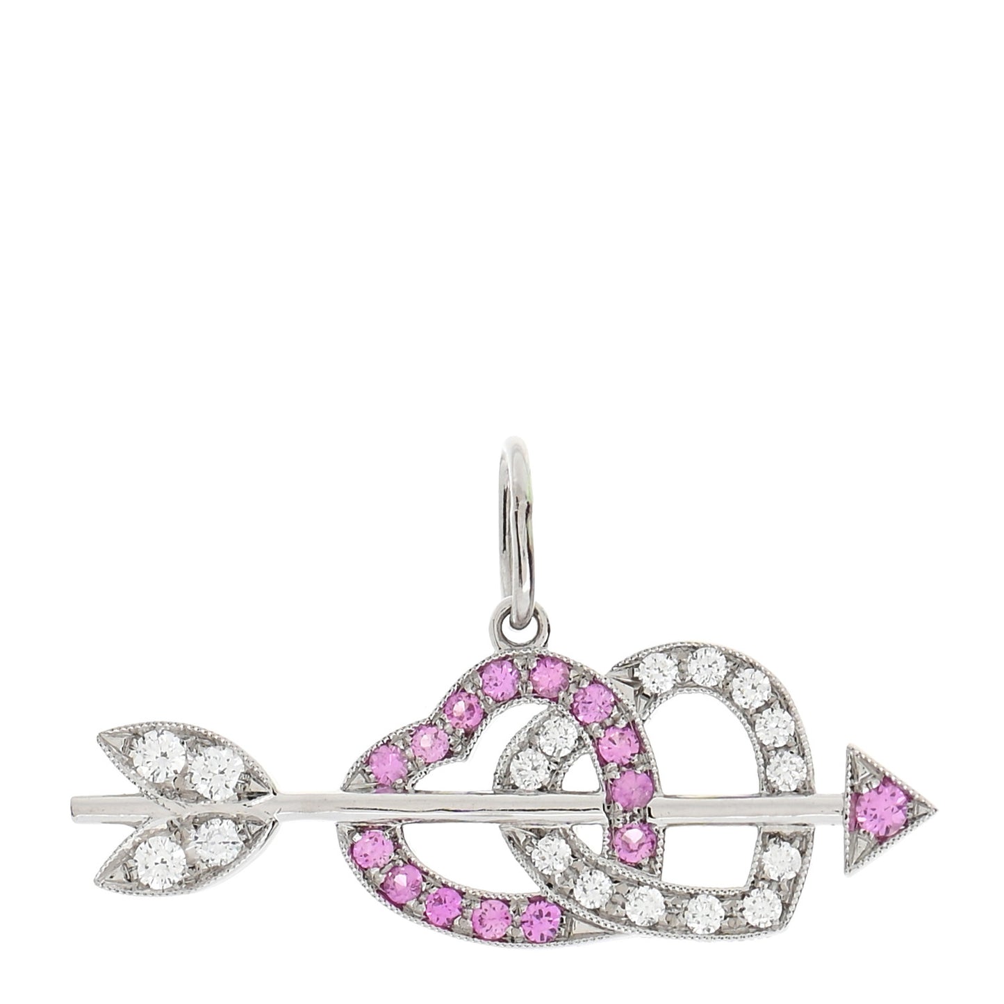 Platinum Diamond Pink Sapphire Mini Hearts and Arrow Charm
