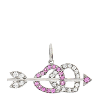 Tiffany Platinum Diamond Pink Sapphire Mini Hearts and Arrow Charm 1 of 4
