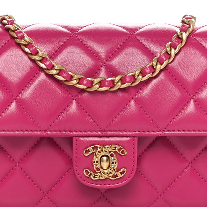 Chanel Shiny Lambskin Quilted Flap Clutch Bag Dark Pink 8 of 11