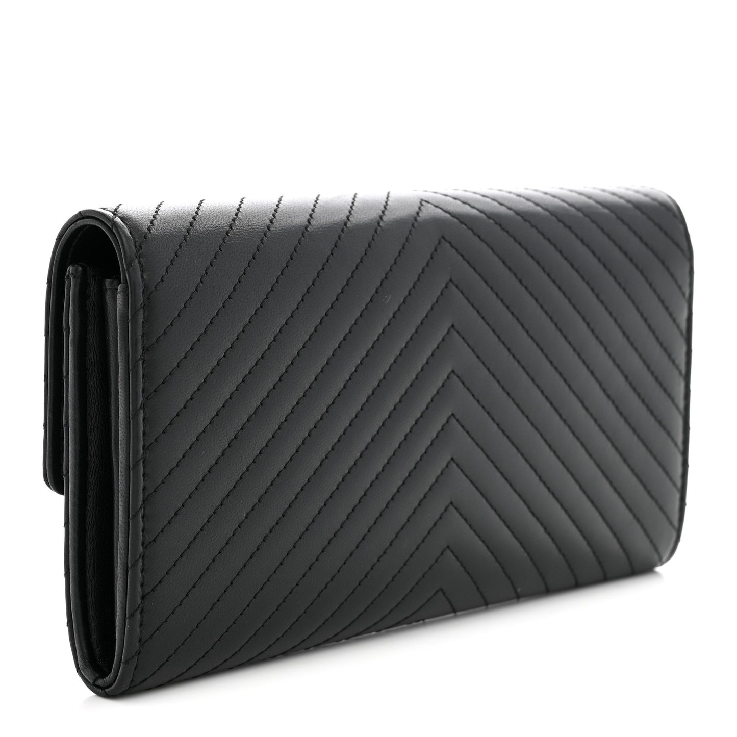 Lambskin Chevron Quilted Large Gusset Flap Wallet So Black