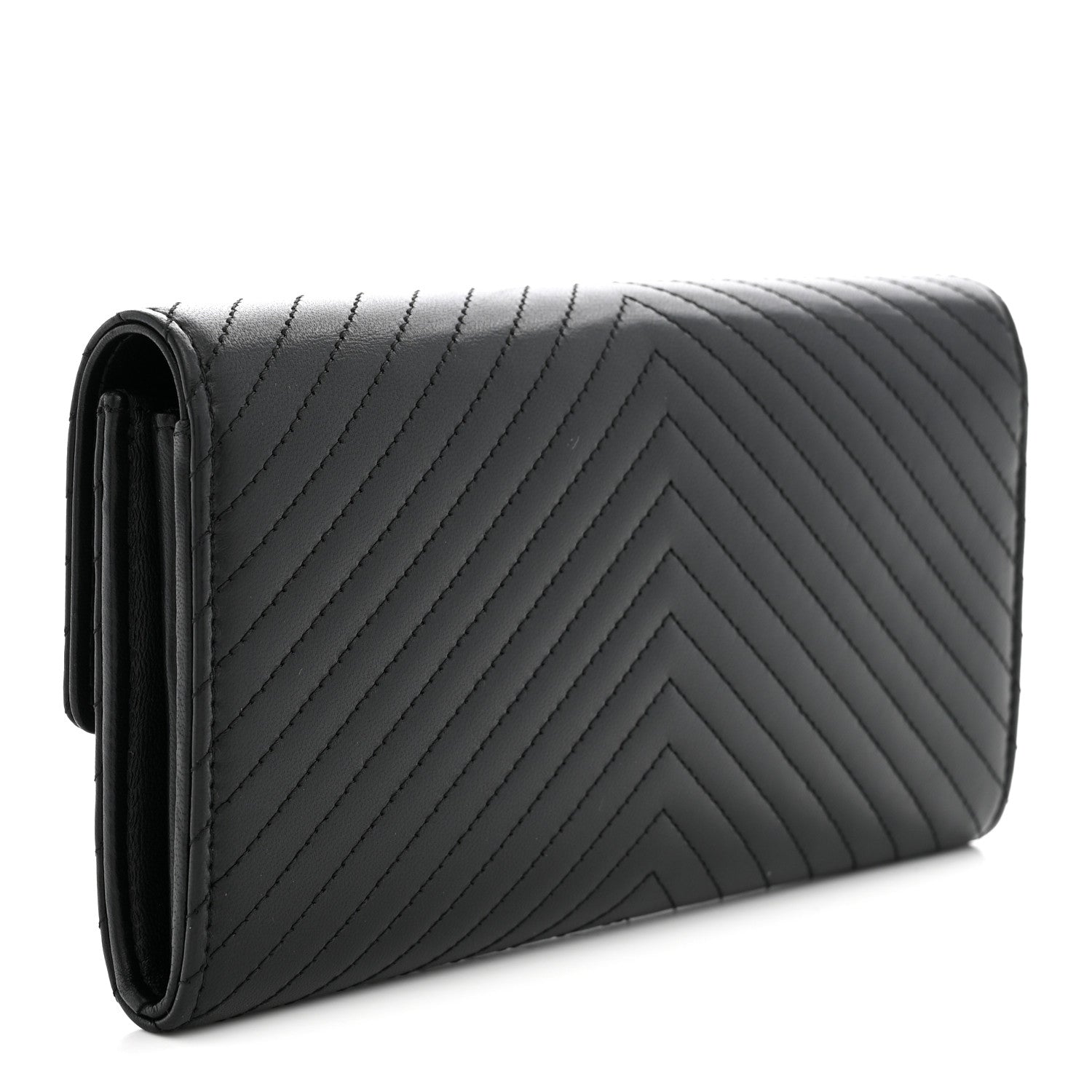 Chanel Lambskin Chevron Quilted Large Gusset Flap Wallet So Black 3 of 8