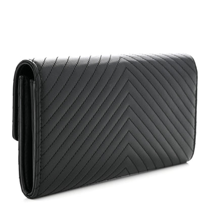 Chanel Lambskin Chevron Quilted Large Gusset Flap Wallet So Black 3 of 8