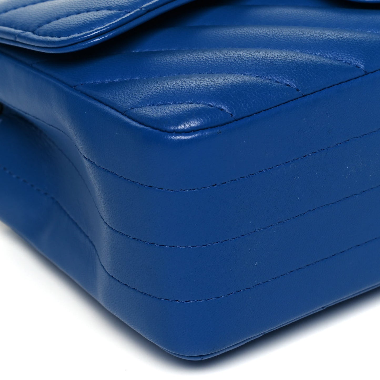 Lambskin Chevron Quilted Mini Rectangular Flap Blue