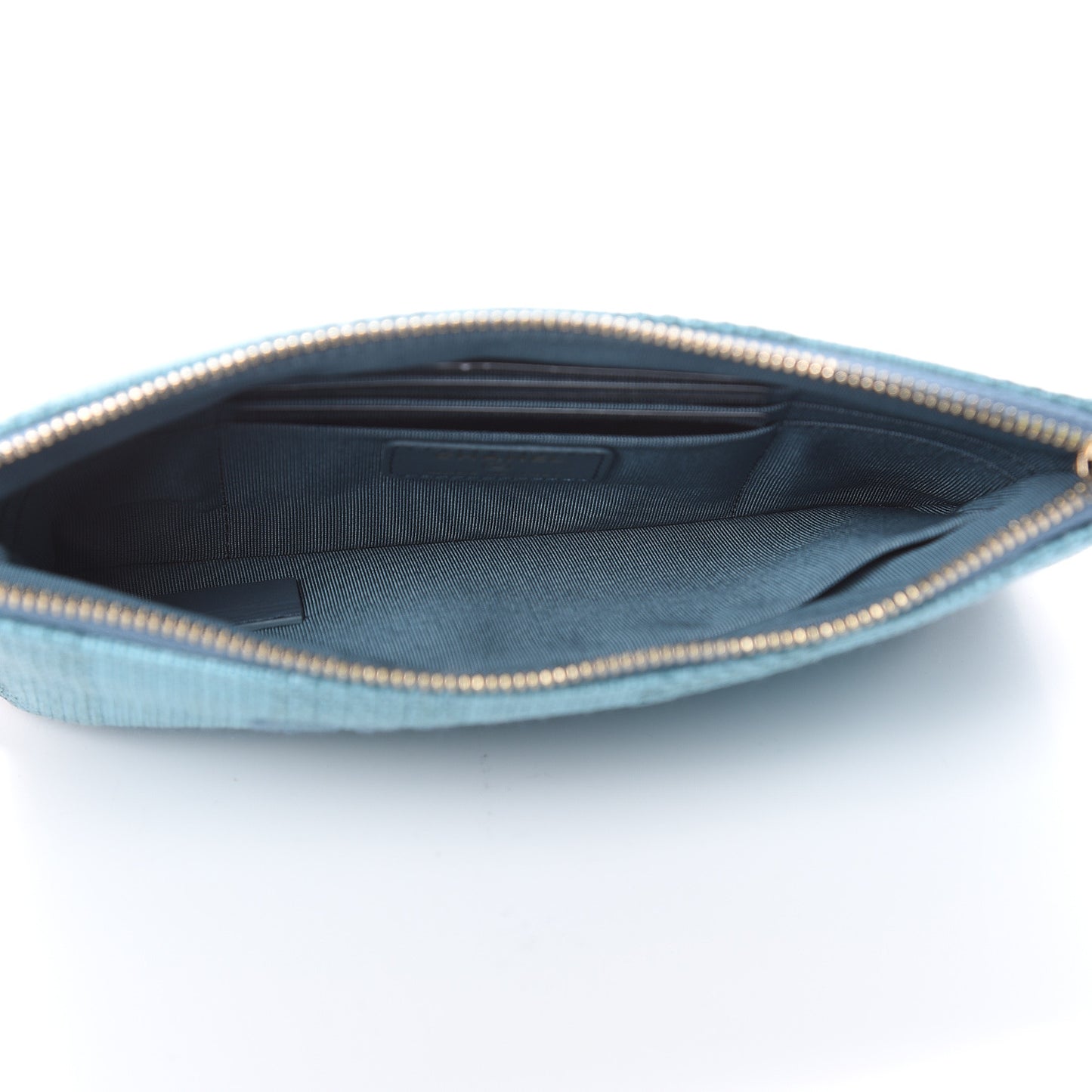 Woven Straw Raffia Deauville Cosmetic Pouch Blue