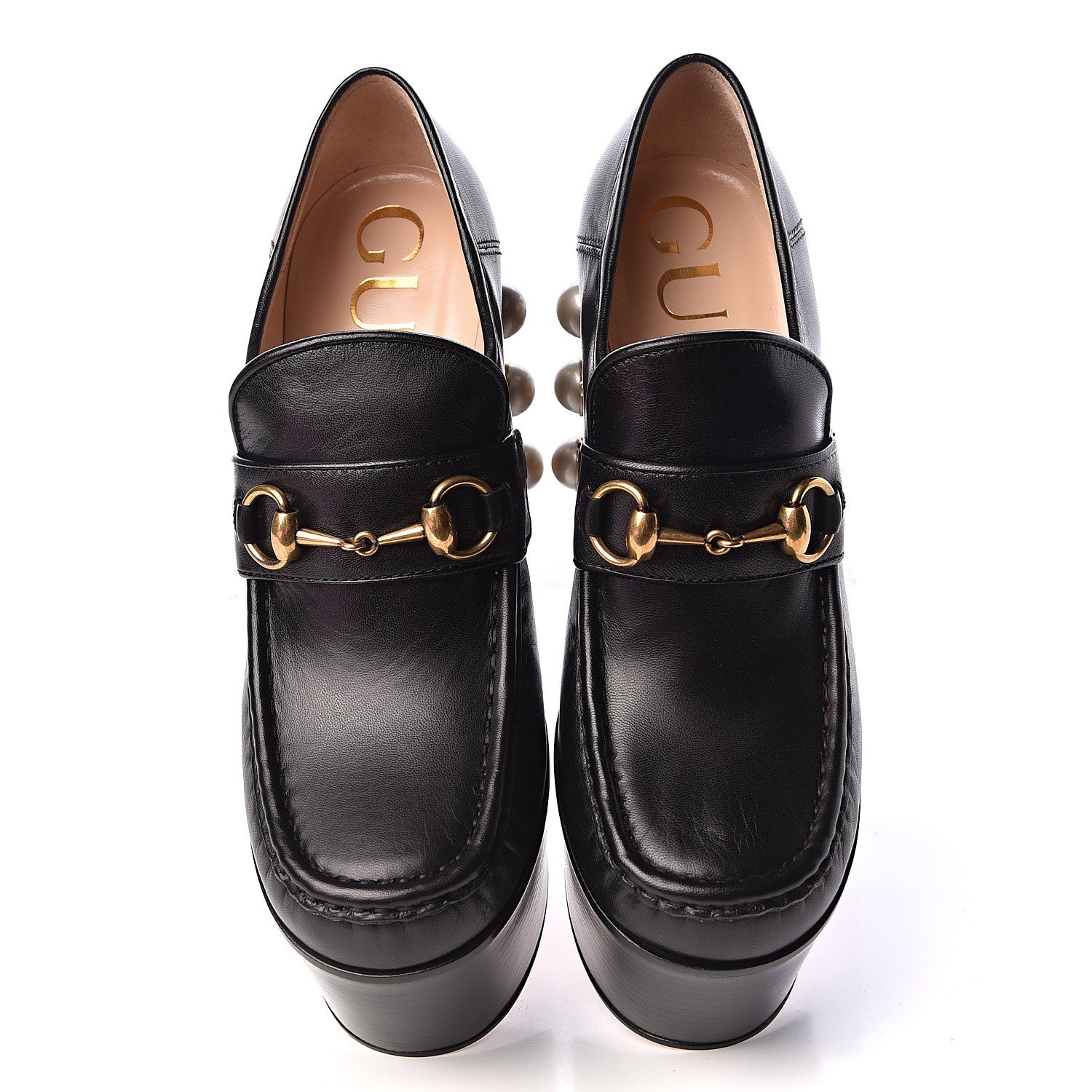 Gucci Malaga Kid Pearl Studded Vegas Platform Loafers 37 Black 6 of 12