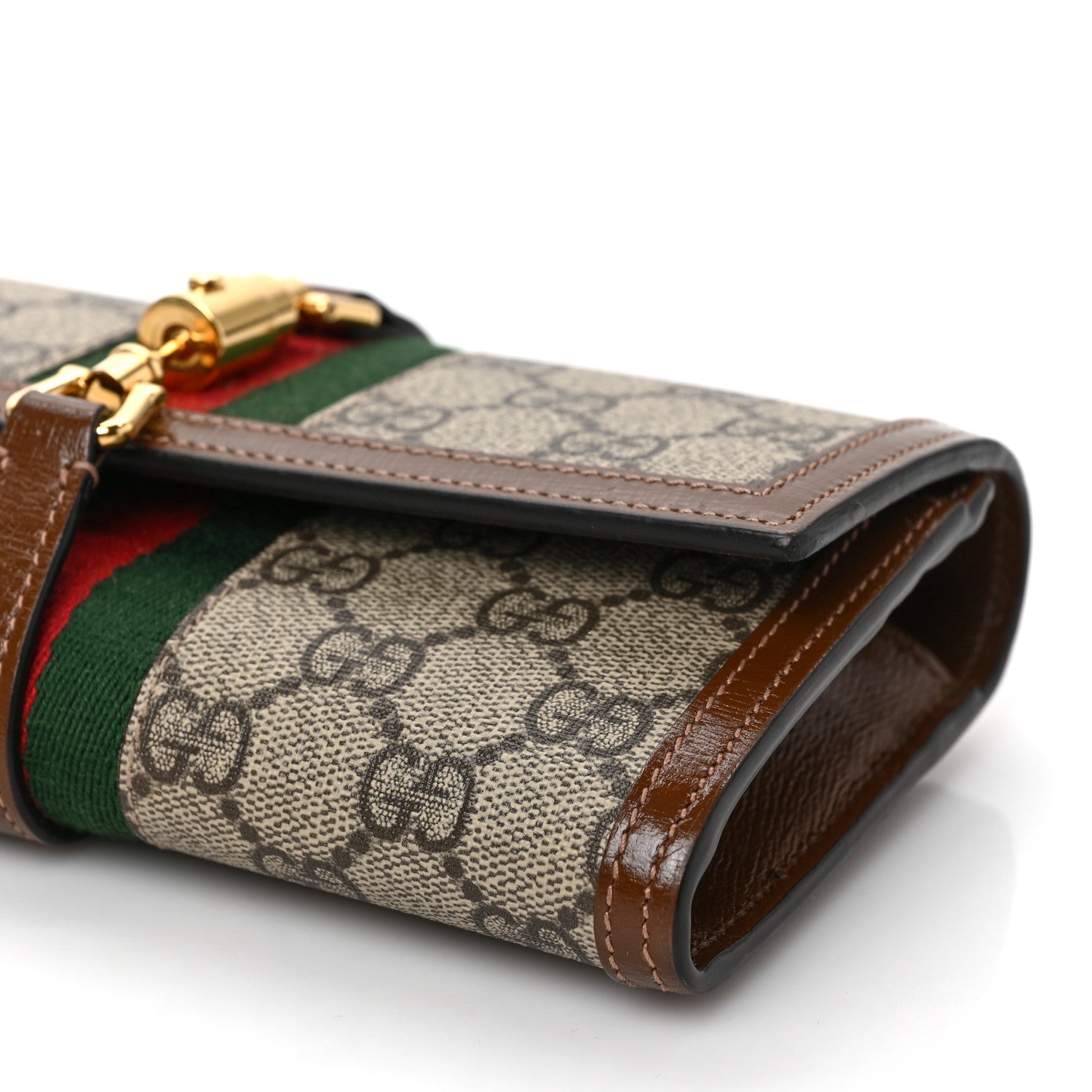 Gucci GG Supreme Monogram Azalea Calfskin Web Jackie 1961 Chain Wallet Beige Ebony Brown Sugar 9 of 9