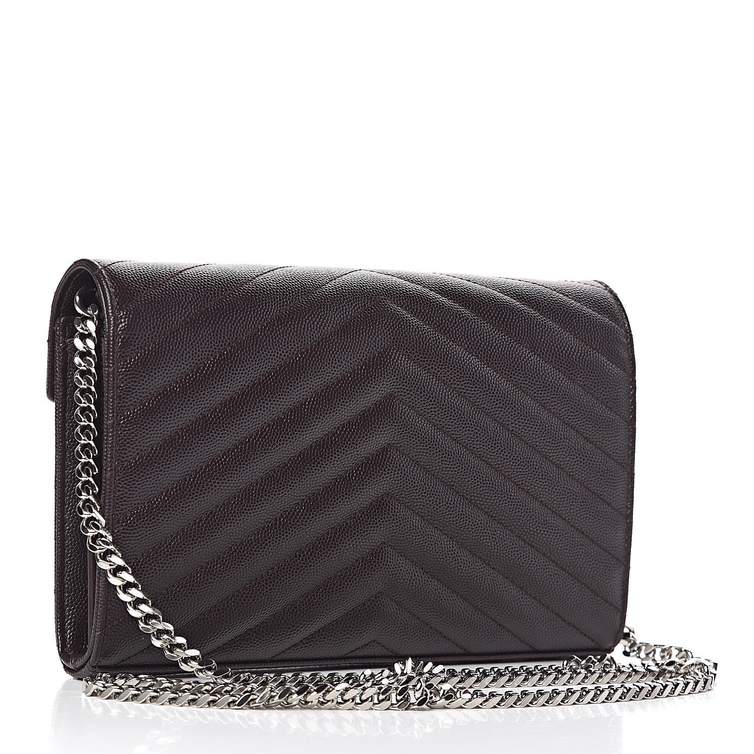 Saint Laurent Grain De Poudre Matelasse Chevron Monogram Chain Wallet Dark Brown 3 of 11