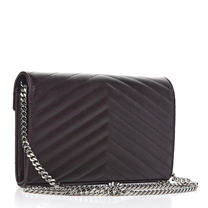 Saint Laurent Grain De Poudre Matelasse Chevron Monogram Chain Wallet Dark Brown 3 of 11