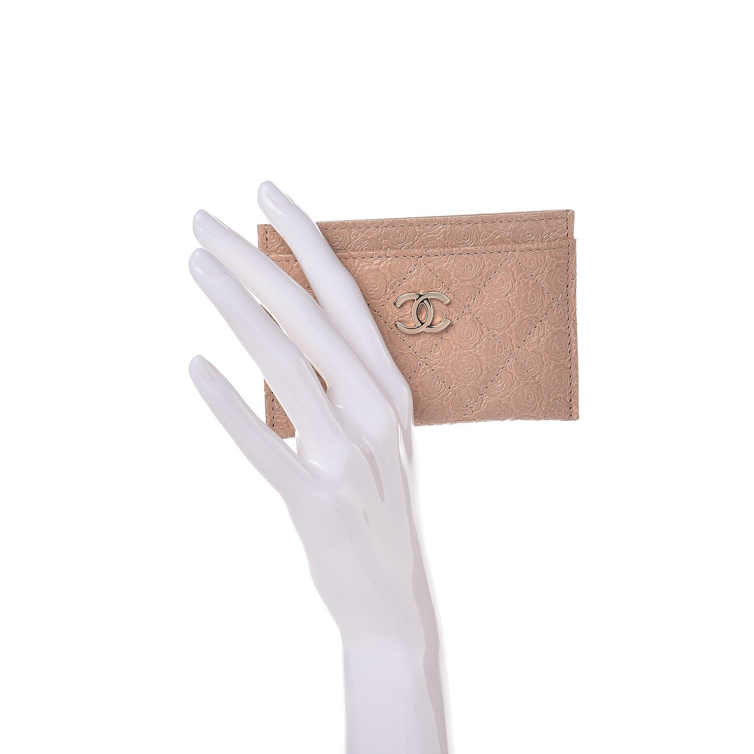 Chanel Camellia Calfskin Embossed Quilted Card Holder Beige 2 of 9