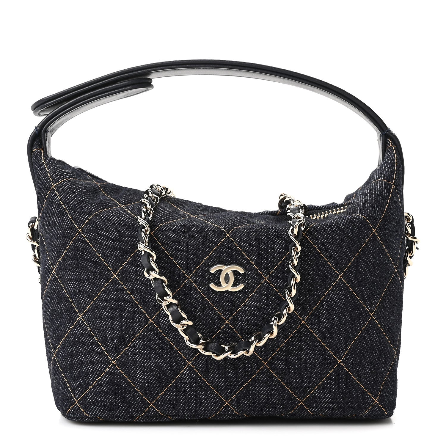 Chanel Denim Quilted Hobo Clutch With Chain Dark Blue Orange 1 of 10