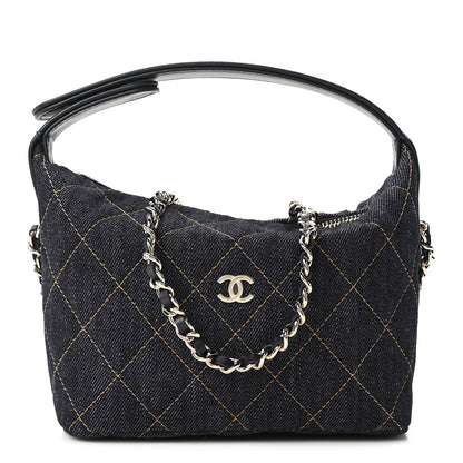 Chanel Denim Quilted Hobo Clutch With Chain Dark Blue Orange 1 of 10
