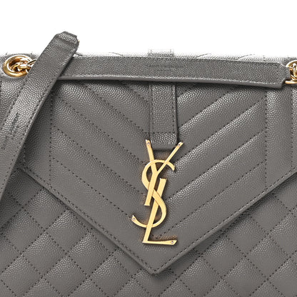 Saint Laurent Grain De Poudre Textured Mixed Matelasse Medium Triquilt Monogram Satchel Fog 9 of 11