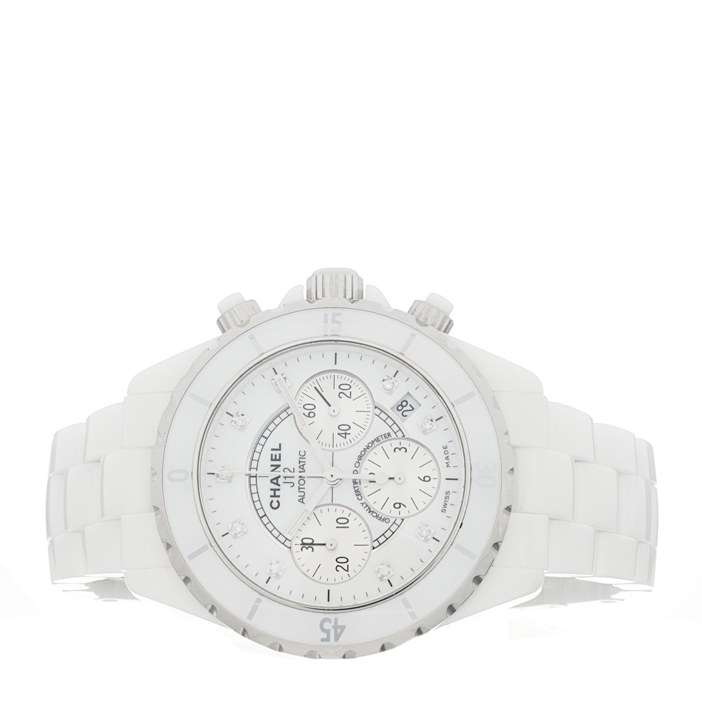 Stainless Steel Ceramic Diamond 41mm J12 Chronograph Automatic Watch White