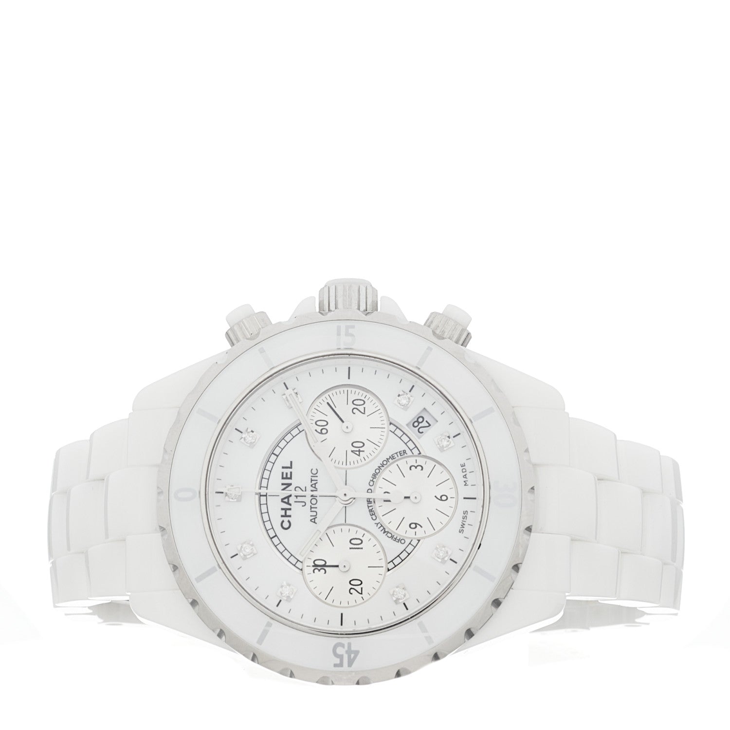 Chanel Stainless Steel Ceramic Diamond 41mm J12 Chronograph Automatic Watch White 2 of 5