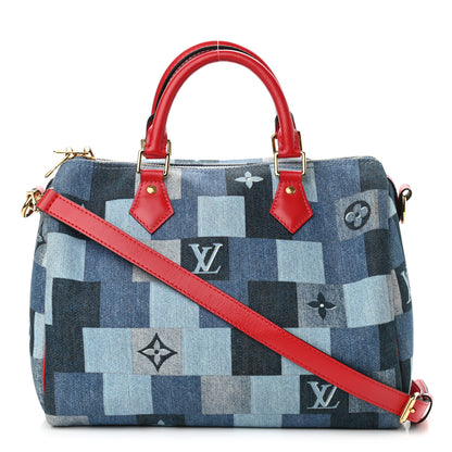 Louis Vuitton Denim Damier Monogram Patchwork Speedy Bandouliere 30 Blue Rouge 1 of 12
