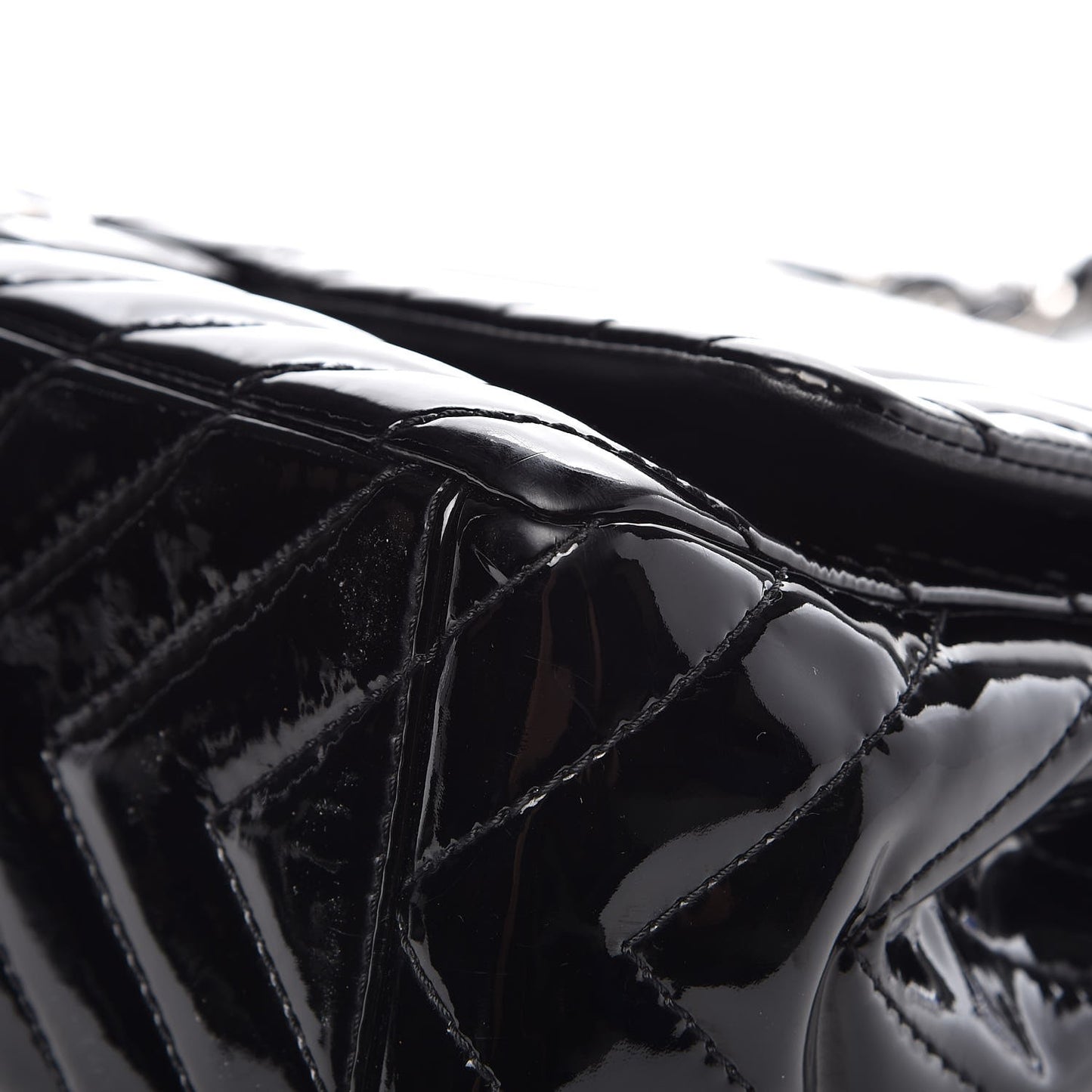Patent Chevron Quilted Maxi Single Flap Black
