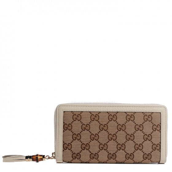Gucci Monogram Bamboo Tassel Zip Around Wallet Off White 1 of 16