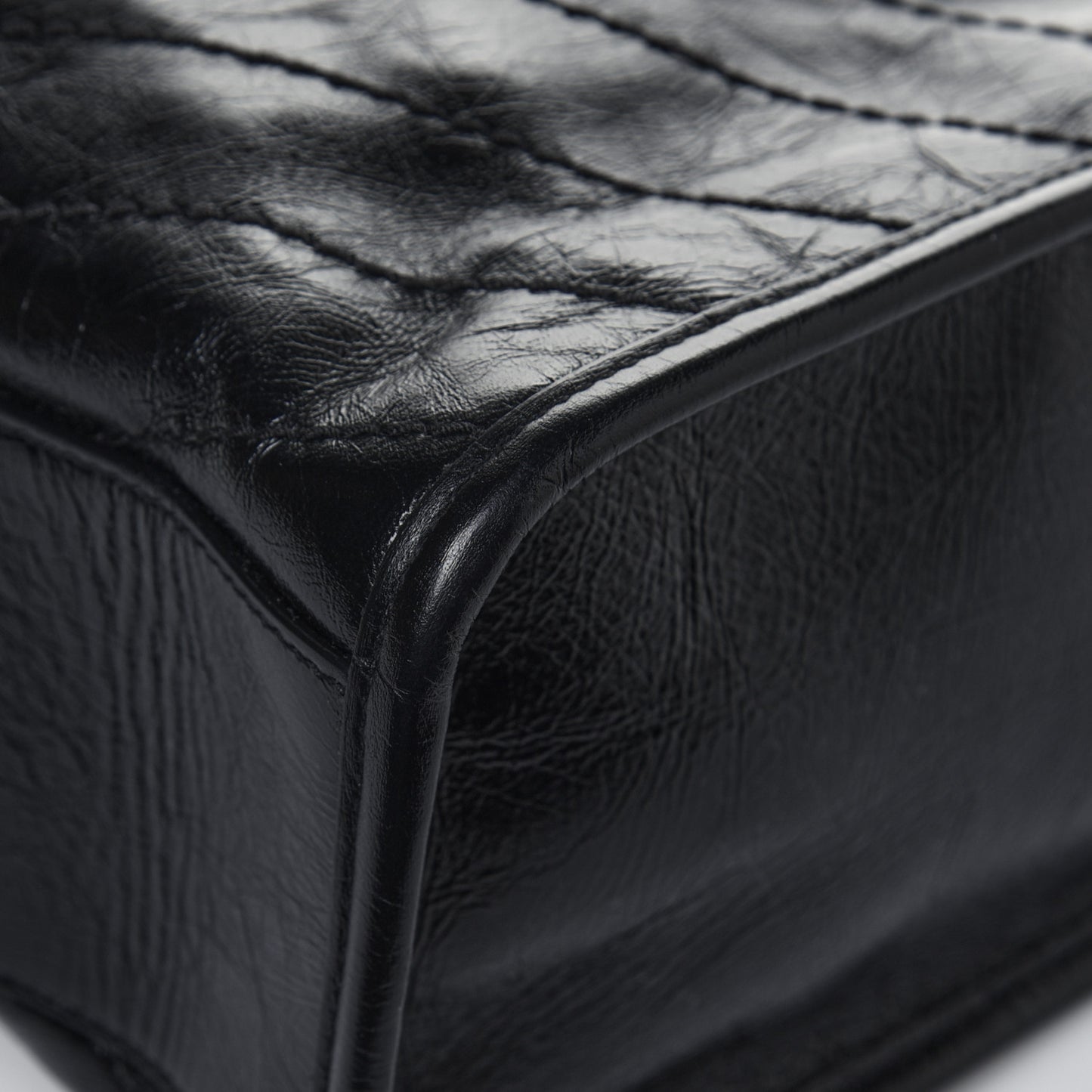 Crinkled Calfskin Matelasse Monogram Medium Niki Shopper Tote Black
