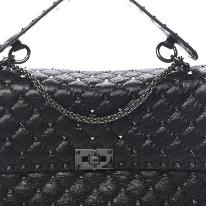 Valentino Garavani Craquele Nappa Large Rockstud Spike Shoulder Bag Black 9 of 9