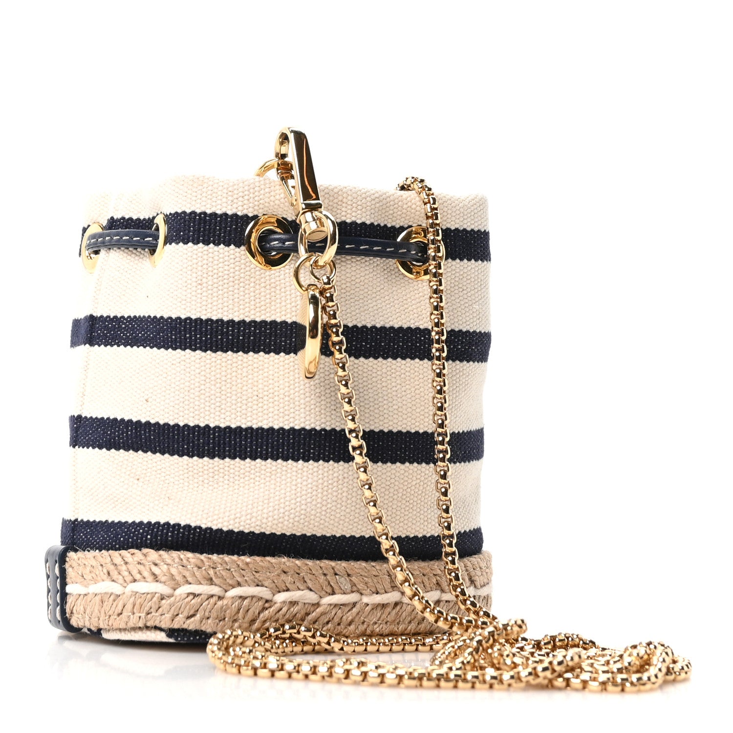 Prada Canvas Stripe Metal Triangle Logo Mini Drawcord Pouch Shoulder Bag Avorio Blue 3 of 10