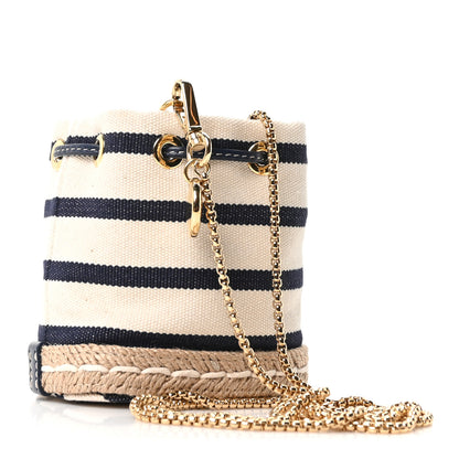 Prada Canvas Stripe Metal Triangle Logo Mini Drawcord Pouch Shoulder Bag Avorio Blue 3 of 10