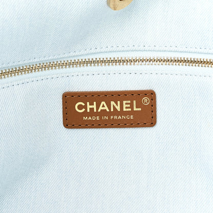 Chanel Denim Calfskin Quilted Coco Beach Small Shopping Tote Light Blue Brown 7 of 11