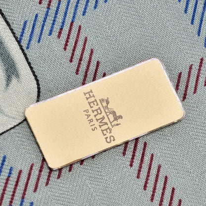 Hermes Cashmere Silk Tatersale Shawl 140 Rouge H Gris Bleu 5 of 7