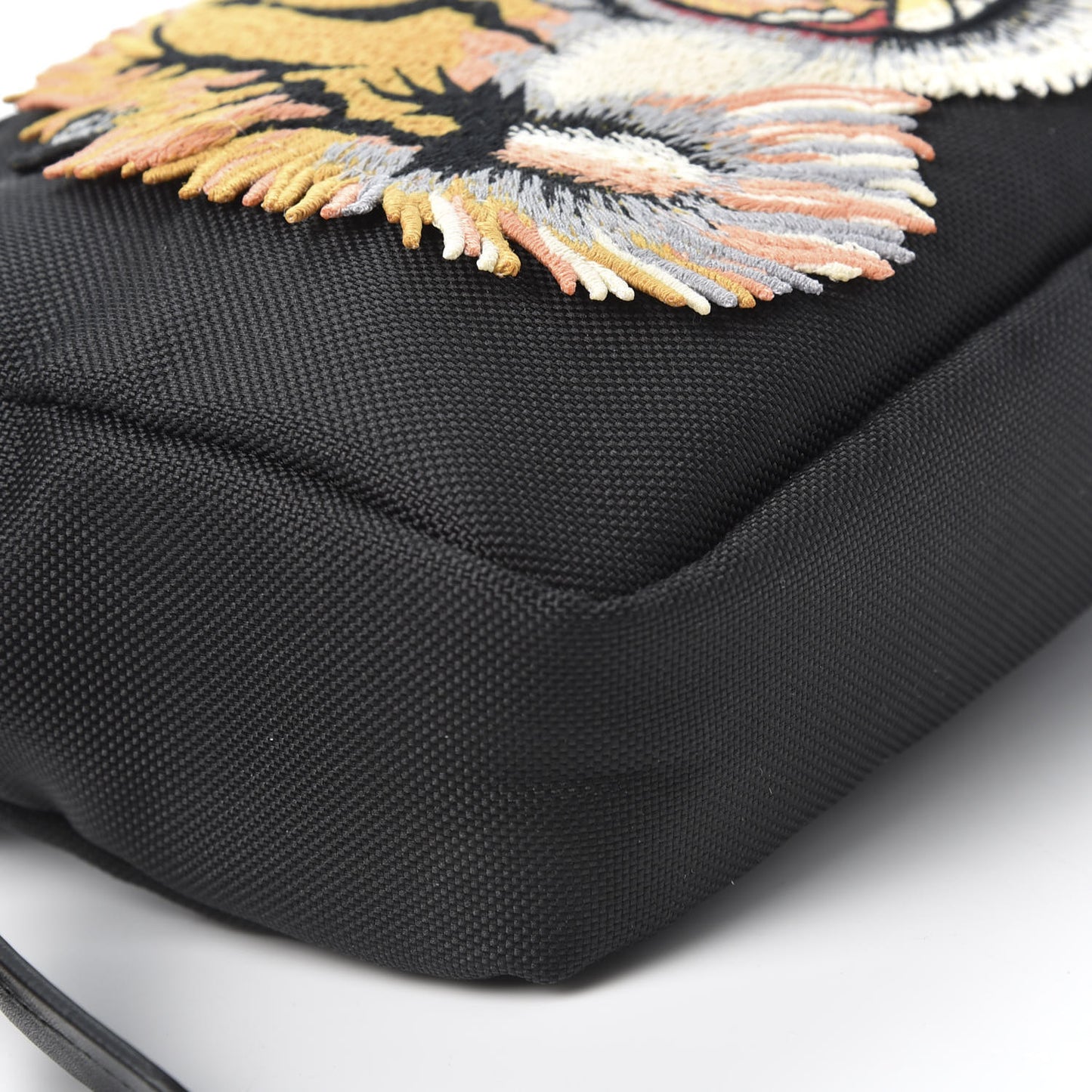 Canvas Web Tiger Embroidered Messenger Bag Black